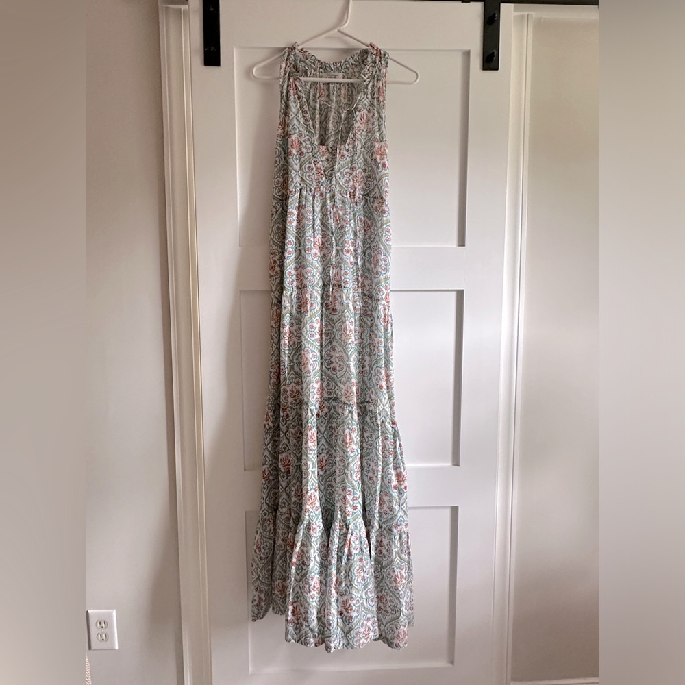 IBIZA SZ M FLORAL MOSAIC SLEEVELESS BOHO TIERED MAXI DRESS